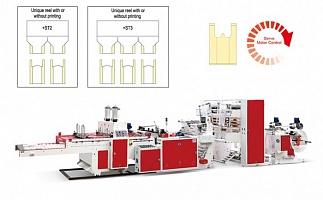 Двух/трех-поточная машина для производства пакетов "Майка" + устройство бокового фальца CW-300V2+GS